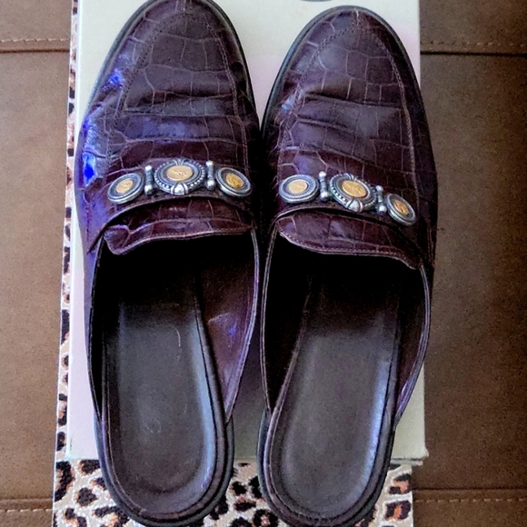 Vintage 90's Brighton Fizz Mule Brown Crocodile Coin Motif Leather 7. 5 N - Picture 5 of 5